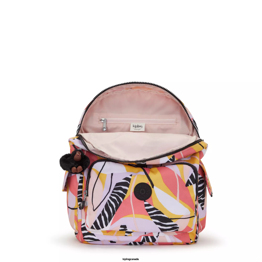 Women Fashion Backpacks Kipling Abstract Leave City Pack Printed Backpack FHZD339 - Image 3
