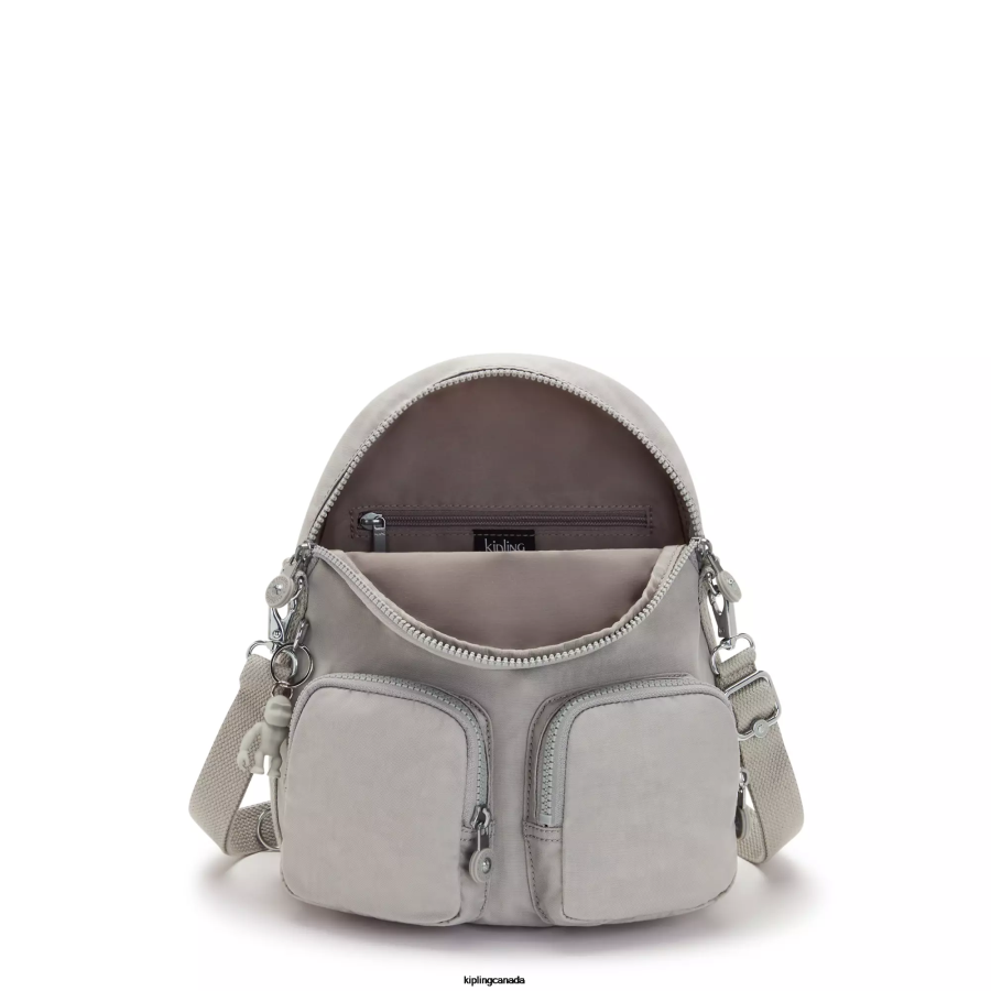 Women Fashion Backpacks Kipling Grey Gris Firefly Up Convertible Backpack FHZD401 - Image 3