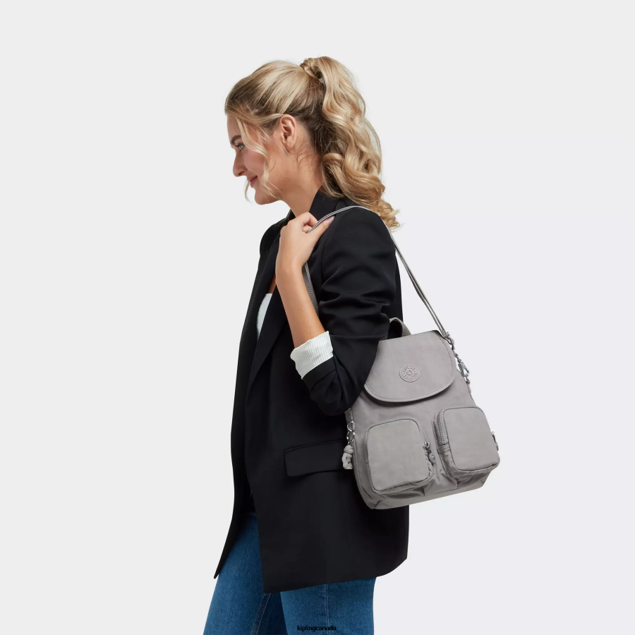 Women Fashion Backpacks Kipling Grey Gris Firefly Up Convertible Backpack FHZD401 - Image 4
