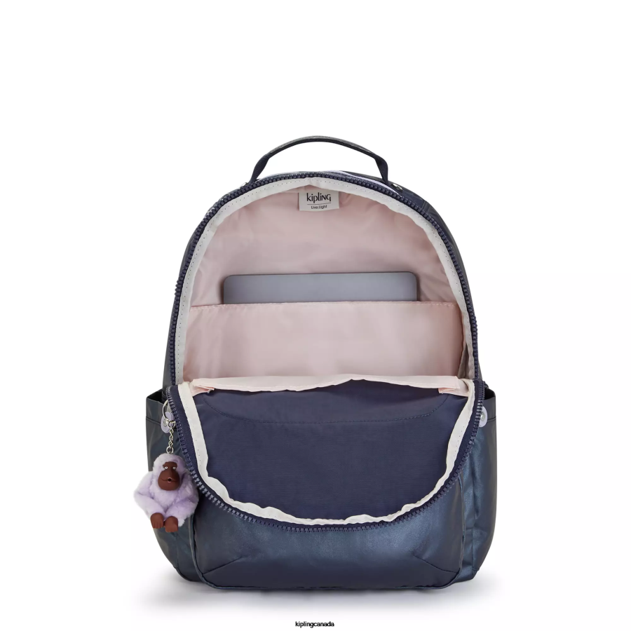 Women Laptop Backpacks Kipling Admiral Blue Seoul Large Metallic 15" Laptop Backpack FHZD460 - Image 3