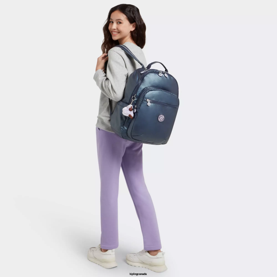 Women Laptop Backpacks Kipling Admiral Blue Seoul Large Metallic 15" Laptop Backpack FHZD460 - Image 4