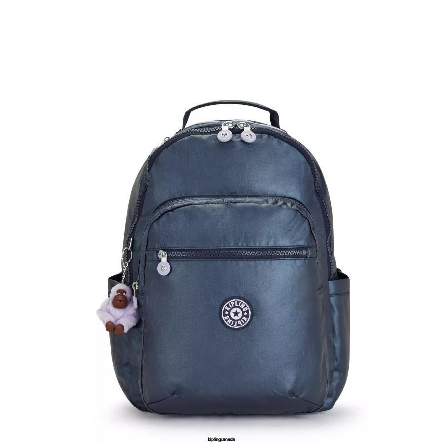Women Laptop Backpacks Kipling Admiral Blue Seoul Large Metallic 15" Laptop Backpack FHZD460 - Image 1