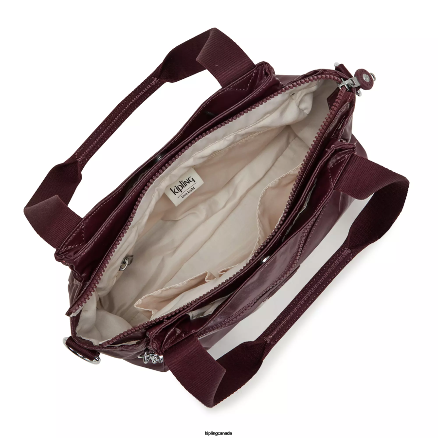 Women Shoulder Bags Kipling Burgundy Lacquer Elysia Metallic Shoulder Bag FHZD203 - Image 3