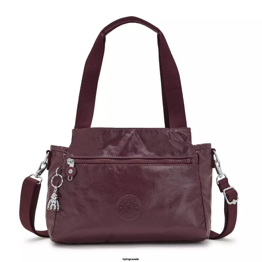 Women Shoulder Bags Kipling Burgundy Lacquer Elysia Metallic Shoulder Bag FHZD203 - Image 1