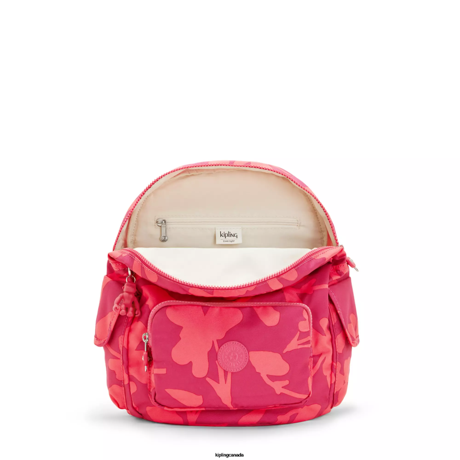 Women Small Backpacks Kipling Coral Flower City Pack Small Printed Backpack FHZD378 - Image 3
