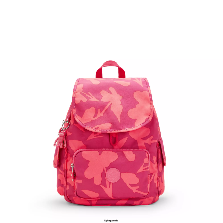 Women Small Backpacks Kipling Coral Flower City Pack Small Printed Backpack FHZD378 - Image 1