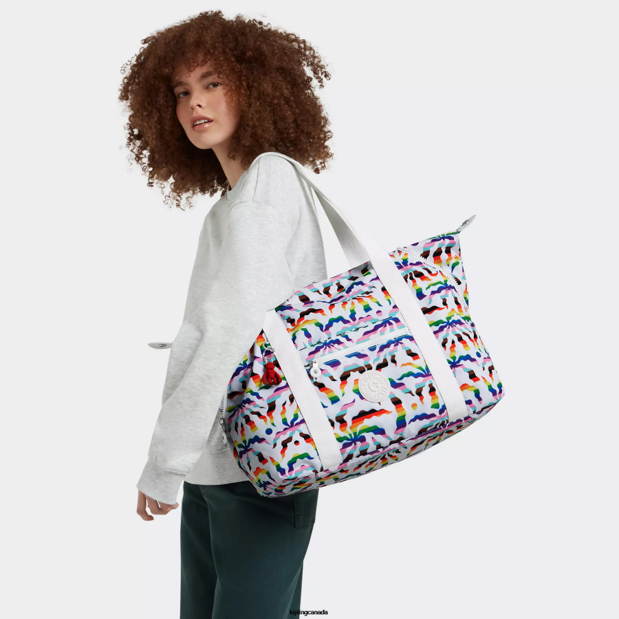 Women Tote Bags Kipling Rainbow Palm Art Medium Printed Tote Bag FHZD261 - Image 4